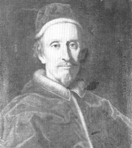Portrait Of Pope Clement Ix, Bust Length, Wearing Red Velvet Robes Oil Painting by Carlo Maratta or Maratti