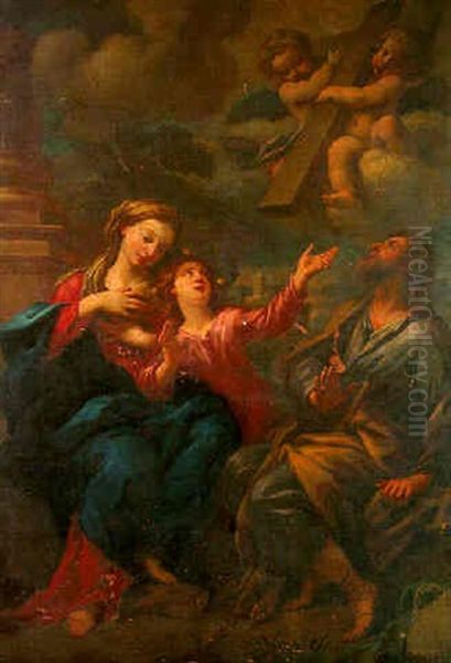 The Holy Family With Angels Carrying The Cross Above Oil Painting by Carlo Maratta or Maratti