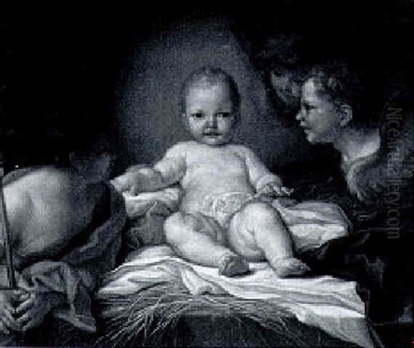 Saint John The Baptist And Cherubs Adoring The Christ Child Oil Painting by Carlo Maratta or Maratti