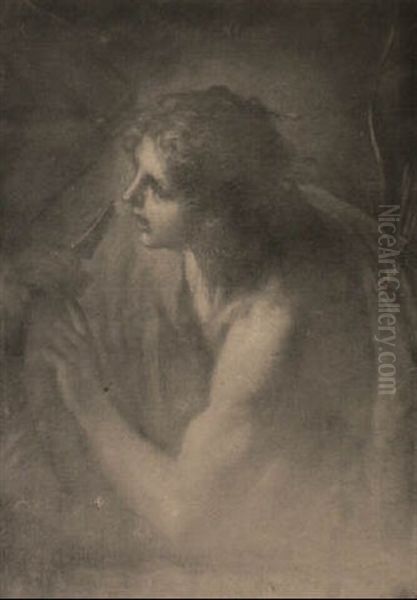 A Boy Draped In Red With A Bow And Quiver Over His Shoulder Oil Painting by Carlo Maratta or Maratti