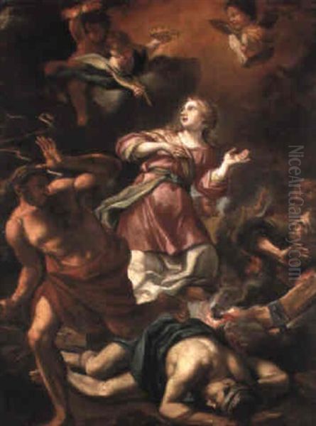 A Thunderbolt Destroying The Wheel Of St. Catherine Of Alexandria Oil Painting by Carlo Maratta or Maratti
