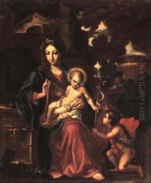 The Holy Family With Ss. John The Baptist And Anne In A Landscape Oil Painting by Carlo Maratta or Maratti
