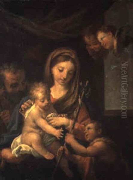 La Sacra Famiglia Con S. Giovannino Oil Painting by Carlo Maratta or Maratti