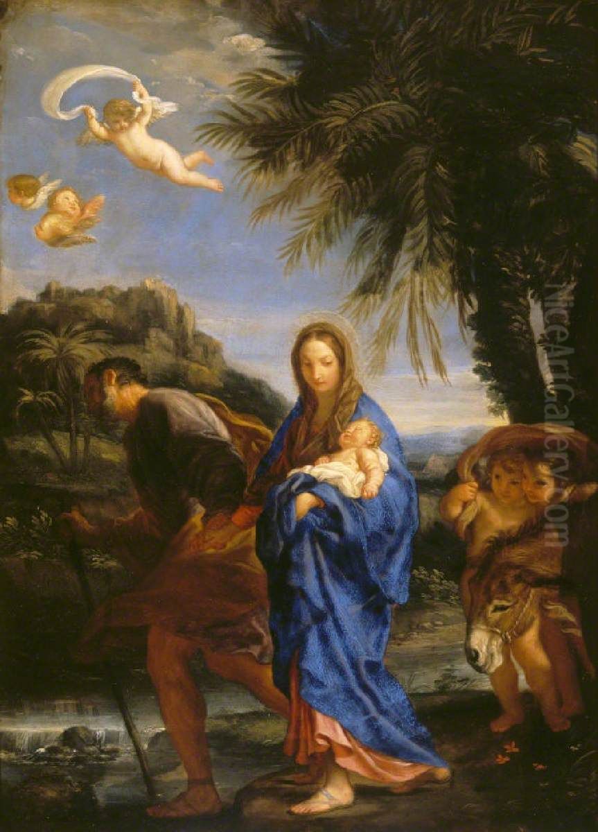 The Flight Into Egypt Oil Painting by Carlo Maratta or Maratti