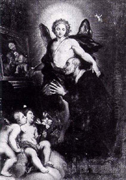 An Angel Presenting The Image Of The Madonna And Child To A Male Saint... Oil Painting by Carlo Maratta or Maratti