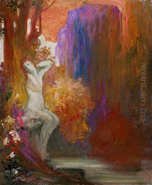 Kleine Schaferin, Ein Lammchen Tragend, Neben Ihr Das       Muttertier, Auf Schmalem Pfad Im Hochgebirge Oil Painting by Pierre Amede Marcel-Beronneau