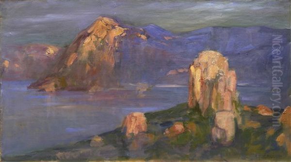 Kleine Schaferin, Ein Lammchen Tragend, Neben Ihr Das       Muttertier, Auf Schmalem Pfad Im Hochgebirge Oil Painting by Pierre Amede Marcel-Beronneau