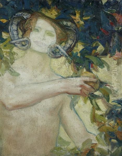 Faunesse Cueillant Une Pomme Oil Painting by Pierre Amede Marcel-Beronneau