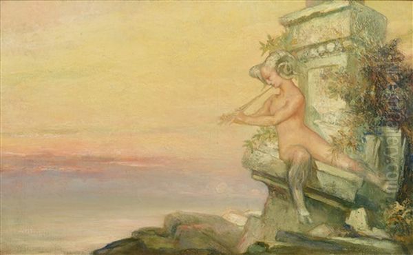 Jeune Satyre Jouant De La Flute Oil Painting by Pierre Amede Marcel-Beronneau