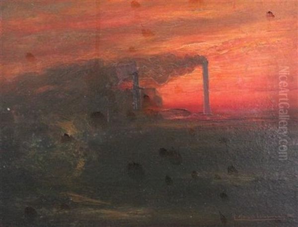 Factory At Sunset Oil Painting by Pierre Amede Marcel-Beronneau