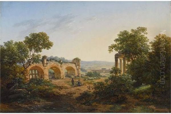 Zwei Kunstler In Romischer Ruinenlandschaft Oil Painting by Marchais, Pierre Antoine