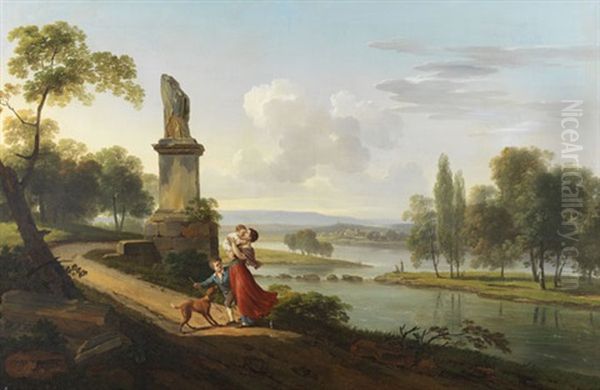 Sommerliche Flusslandschaft Mit Klassischen Ruinen Oil Painting by Marchais, Pierre Antoine