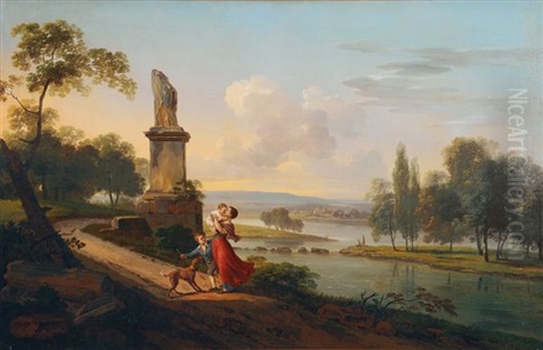 Southern Landscape With A Family Oil Painting by Marchais, Pierre Antoine