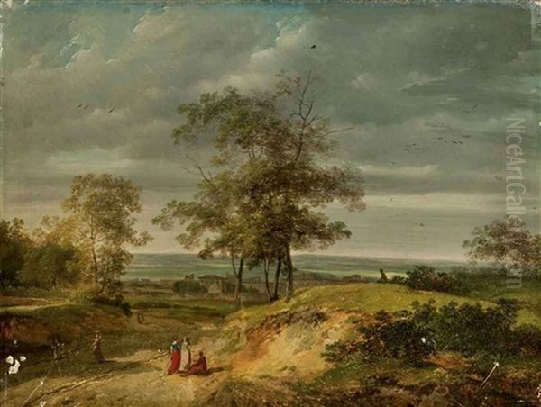 Paysage Anime Au Bord De La Mer Oil Painting by Marchais, Pierre Antoine