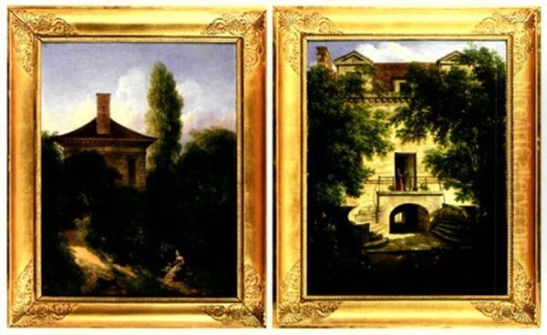 Jeune Femme Dans Un Jardin (+ Jeune Femme Sur Un Perron; 2 Works) Oil Painting by Marchais, Pierre Antoine