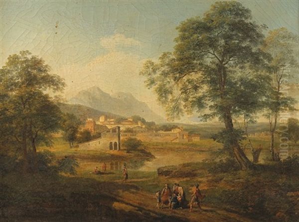 Vue Des Campagnes De Rome Avec Belisaire Rencontre Par Des Paysans Oil Painting by Marchais, Pierre Antoine