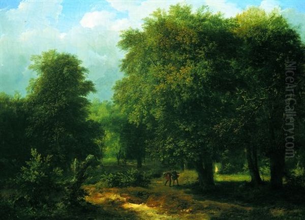 Paysage De Sous-bois Anime De Promeneurs Oil Painting by Marchais, Pierre Antoine