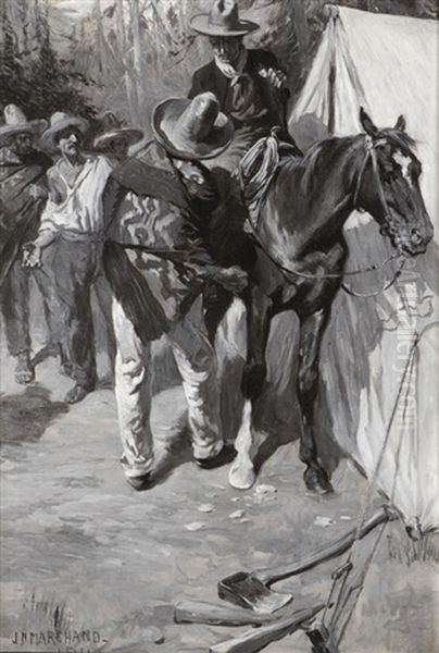 Cowboys And Vaqueros Having A Dispute Oil Painting by John Norval Marchand