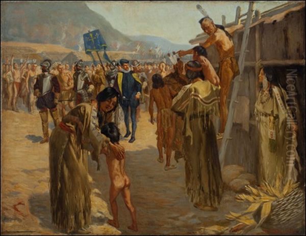 Village Scene Oil Painting by John Norval Marchand