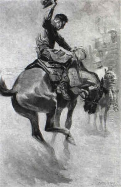 Bucking Bronco Oil Painting by John Norval Marchand