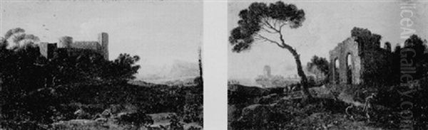 An Italianate Landscape With Figures Resting On The Roadside, A Monestary Beyond Oil Painting by Alessio De Marchis