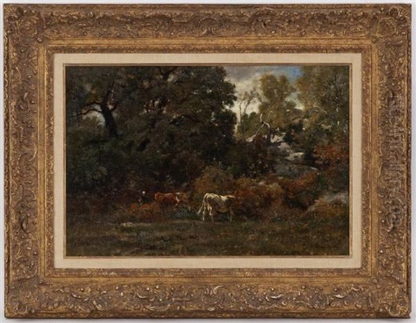Vaches Et Fermiere Dans Un Paysage Oil Painting by Emile Van Marcke De Lumman