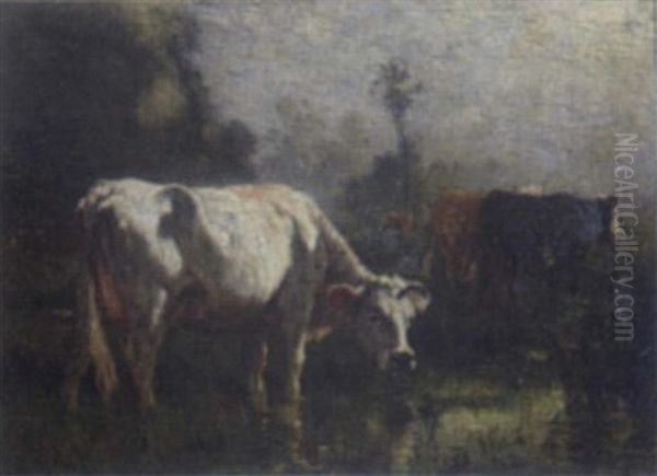 Cattle At Pasture Oil Painting by Emile Van Marcke De Lumman