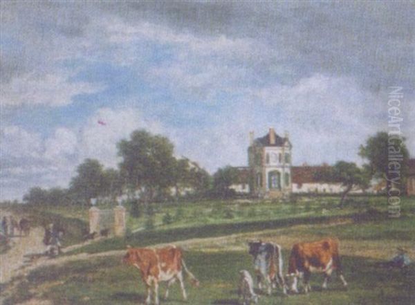 Scene Champetre Autour Du Chateau Oil Painting by Emile Van Marcke De Lumman
