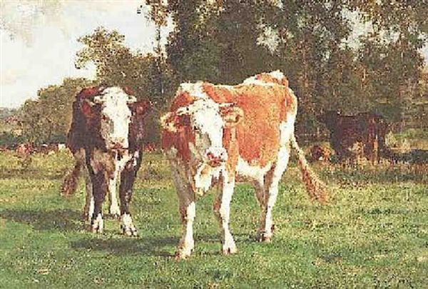 Kuhherde Auf Der Weide Oil Painting by Emile Van Marcke De Lumman