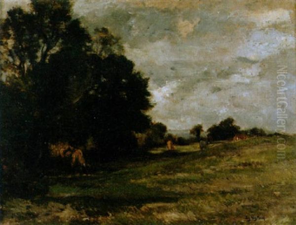 Abendliche Landschaft Oil Painting by Emile Van Marcke De Lumman