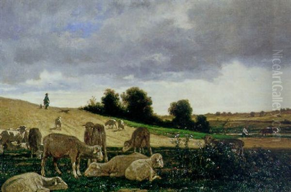 Les Moutons Oil Painting by Emile Van Marcke De Lumman