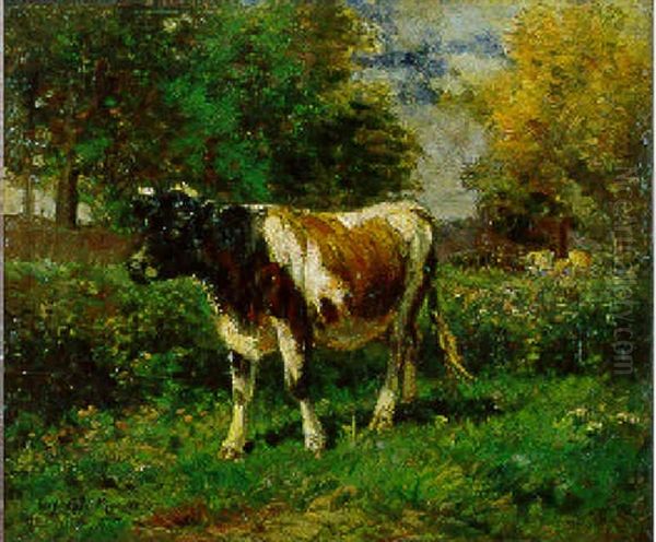 Vache Au Pre Oil Painting by Emile Van Marcke De Lumman