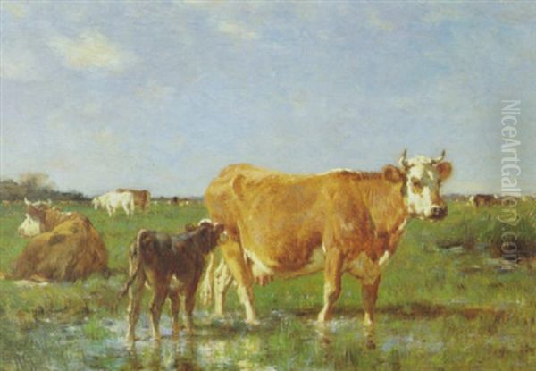 Kuhweide Oil Painting by Emile Van Marcke De Lumman
