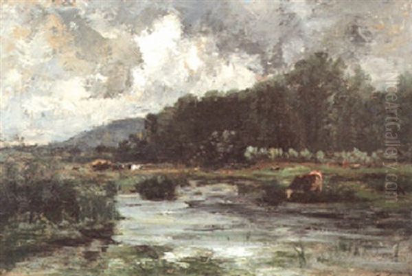 Landschaft Mit Aufziehendem Gewitter Oil Painting by Emile Van Marcke De Lumman