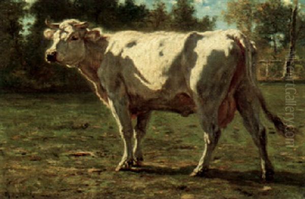 White Bull In Landscape Oil Painting by Emile Van Marcke De Lumman