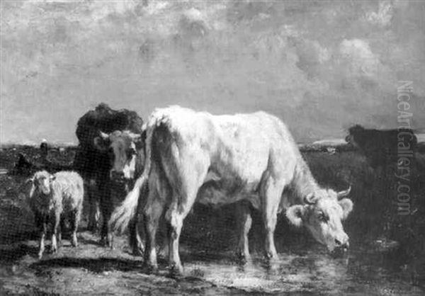 The Watering Spot Oil Painting by Emile Van Marcke De Lumman