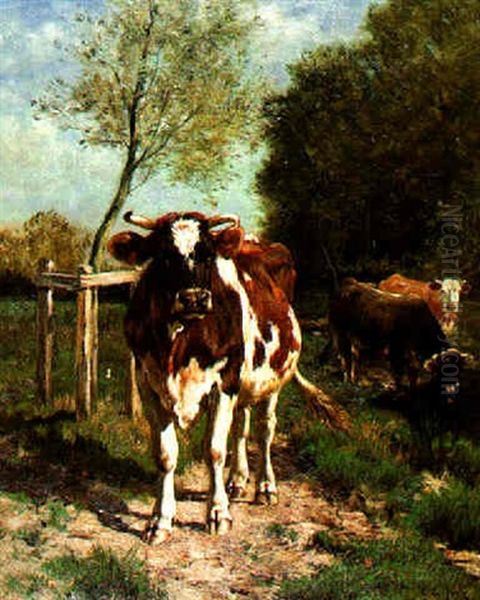 La Vache Normande Oil Painting by Emile Van Marcke De Lumman