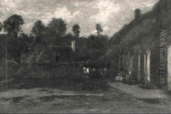 Vorplatz Eines Nordfranzosischen Bauerngehoftes Oil Painting by Emile Van Marcke De Lumman