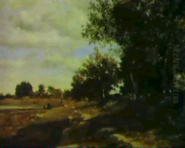 A Figure In A Wooded Landscape Oil Painting by Emile Van Marcke De Lumman