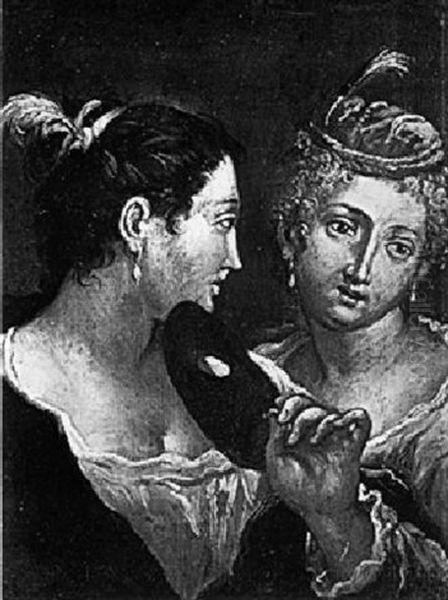 Due Donne Veneziane Con Mascherina Oil Painting by Marco Marcola