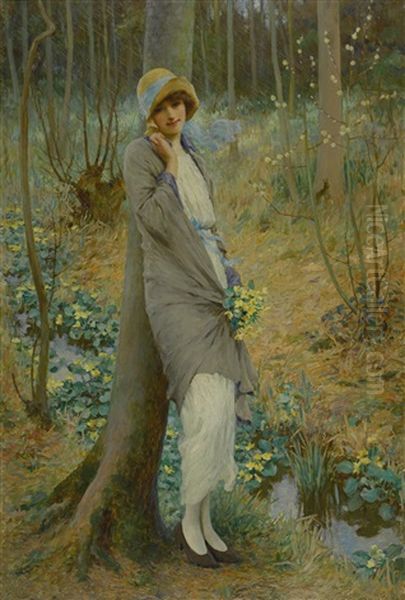 Marsh Marigolds Oil Painting by William Henry Margetson