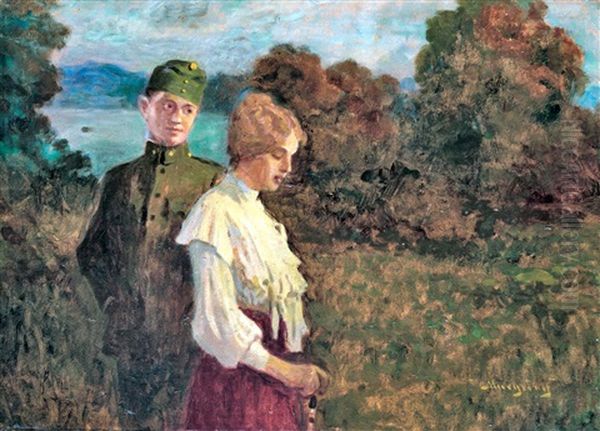 Udvarlas Oil Painting by Tihamer Von Margitay