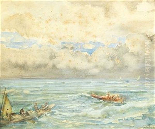 Rough Seas At Bordighera Oil Painting by Pompeo Mariani