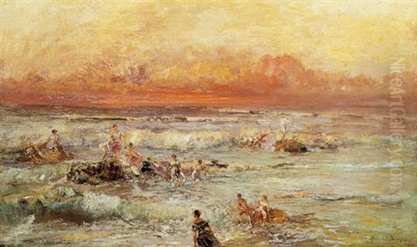 Giochi D'acqua A Bordighera Oil Painting by Pompeo Mariani