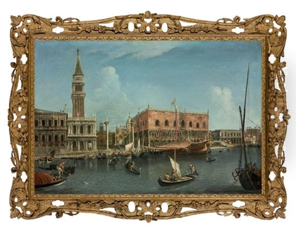 The Molo, Venice, With The Zecca, The Libreria, The Piazzetta With The Campanile, The Palazzo Ducale, The Bridge Of Sighs And The Prigoni Oil Painting by Michele Marieschi