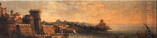 A Capriccio Of A Coastal Landscape Oil Painting by Michele Marieschi