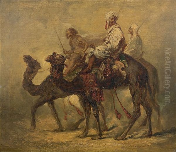 Les Dromadaires Oil Painting by Prosper-Georges-Antoine Marilhat