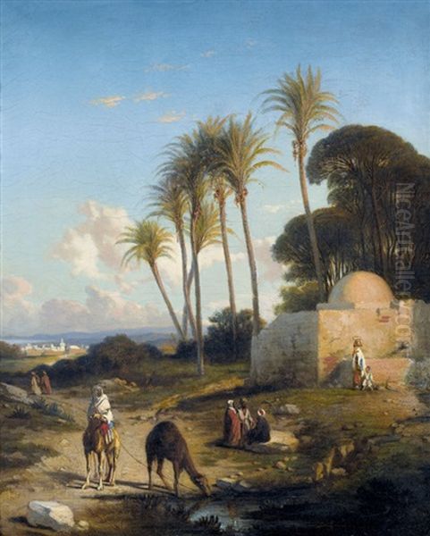 Orientalische Landschaft Mit Kamelreiter Oil Painting by Prosper-Georges-Antoine Marilhat