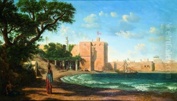 Personnages Aux Abords D'une Forteresse Oil Painting by Prosper-Georges-Antoine Marilhat