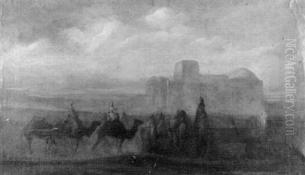 Beduinenzug In Der Wuste Bei Sonnenuntergang Oil Painting by Prosper-Georges-Antoine Marilhat